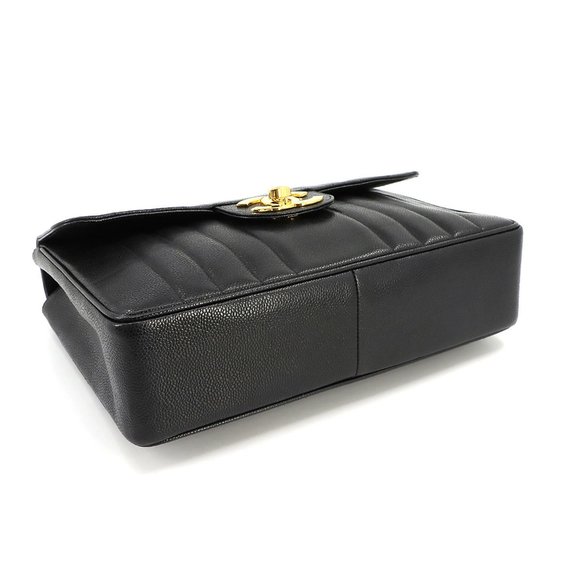 CHANEL Mademoiselle Chain Shoulder Bag Caviar Skin Leather Black Gold Hardware V - Picture 4 of 9